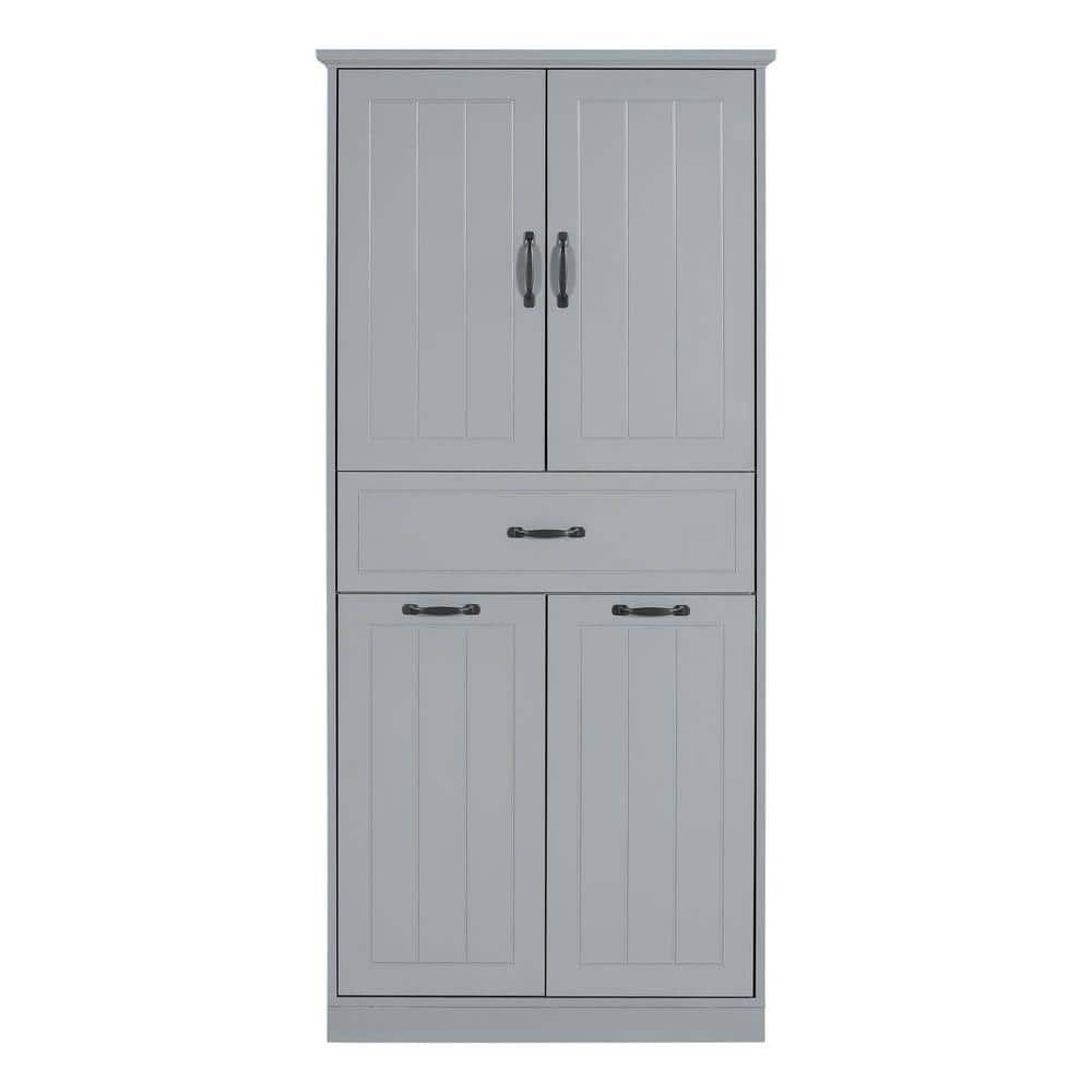 COWLOWN 29.9 in. W x 15.7 in. D x 65.8 in. H Gray Linen Cabinet with Doors and Drawer (1)