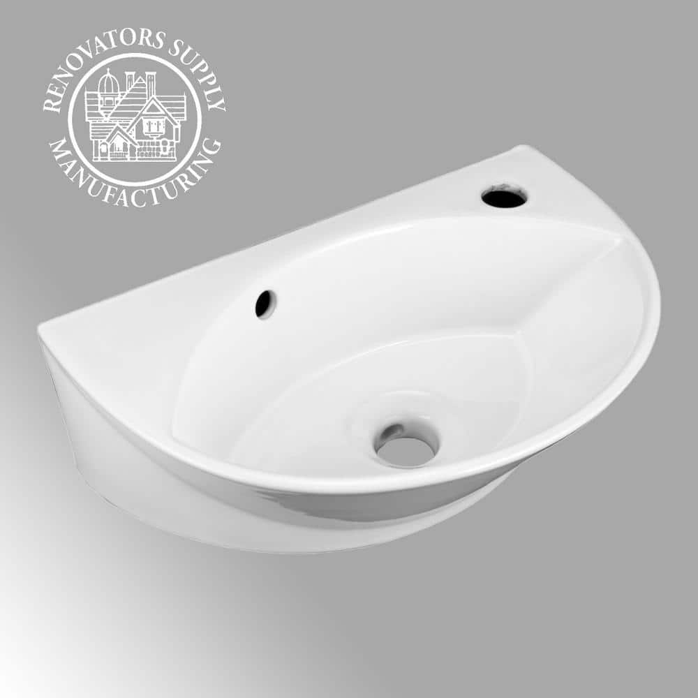 RENOVATORS SUPPLY MANUFACTURING Juniper 17-1/8 in. Wall Mounted Bathroom Sink in White with Overflow (3)