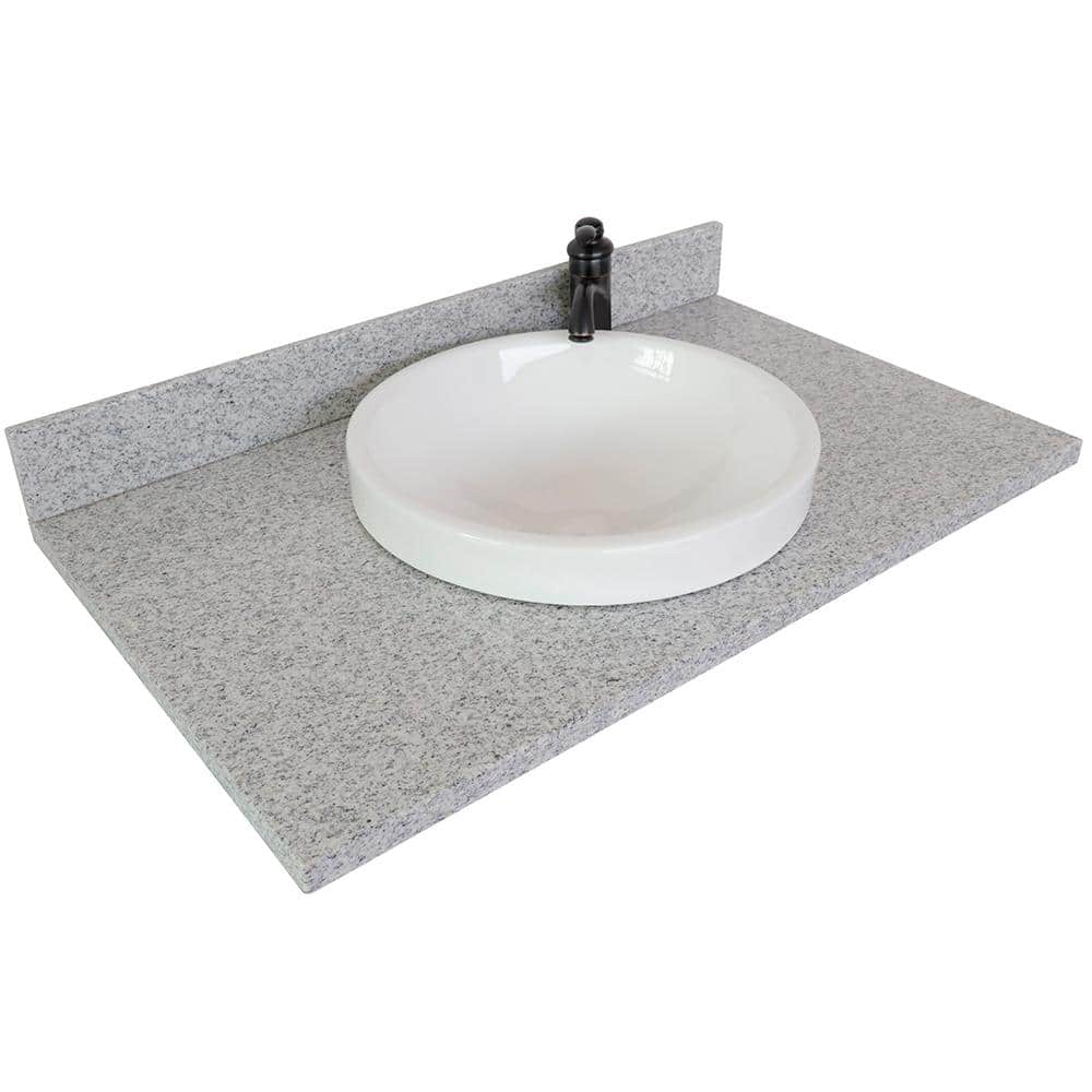 Bellaterra Home Ragusa III 37 in. W x 22 in. D Granite Single Basin Vanity Top in Gray with White Round Basin (2)