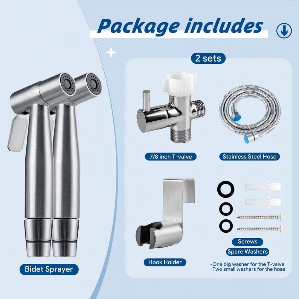 Wudkey 2-Pack Handheld Bidet Sprayer for Toilet, Stainless Steel Bidet Sprayer, Adjustable Pressure, Easy Install (2)