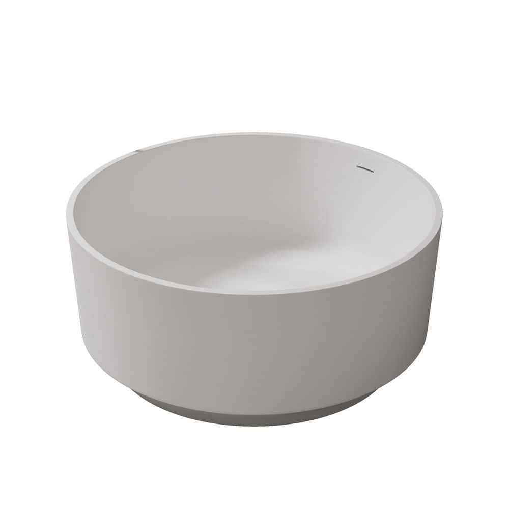 CASAINC Round Solid Surface Stone Flatbottom Freestanding Soaking Bathtub with Center Drain (1)