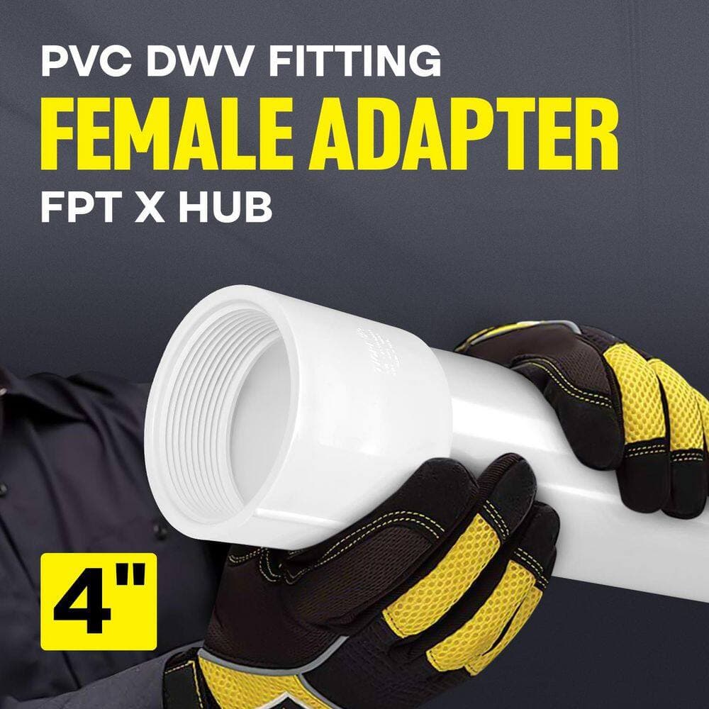 PLUMBFLEX 4 in. White PVC DWV Female Adapter, Threaded FPT x Hub Drain, Waste and Vent Fitting (10-Pack) (3)