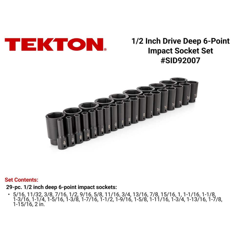 TEKTON 1/2 in. Drive Deep 6-Point Impact Socket Set, 29-Piece (5/16-2 in.) (2)
