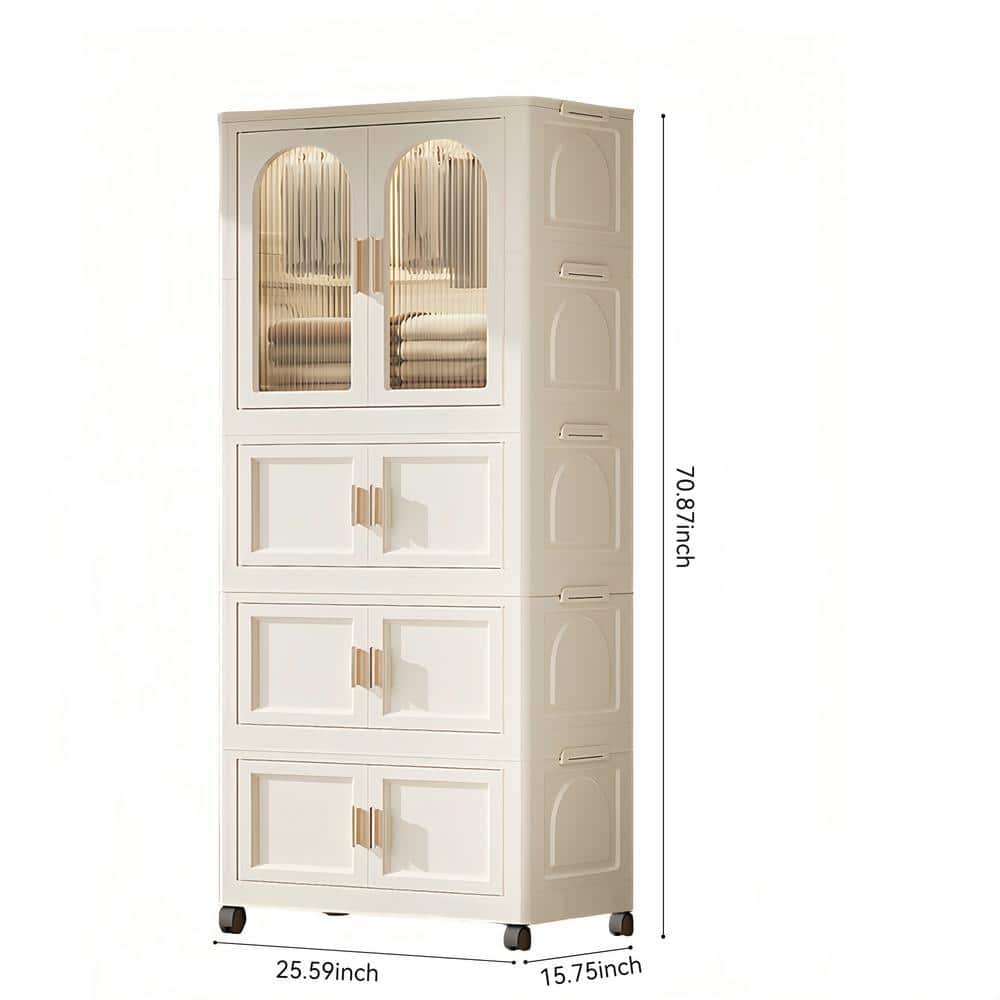 Logmey 25.6 in. W x 15.8 in. D x 70.8 in. H Cream White Linen Cabinet On Wheels (2)