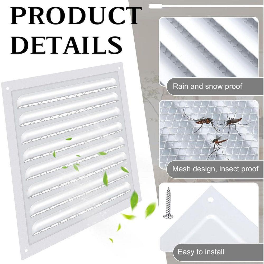 KIWDZFU 8 x 8 in. Square White Stainless Steel Attic Vent Grille with Screen Mesh for Home Garage Ceiling Ventilation 2-Pack (3)