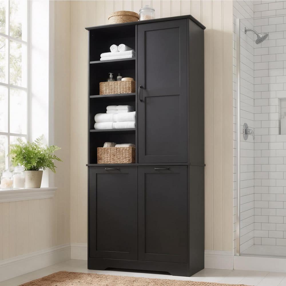 Ximuprmy 31 in. W 14 in. D 68 in. H Brown Freestanding Linen Cabinet (1)