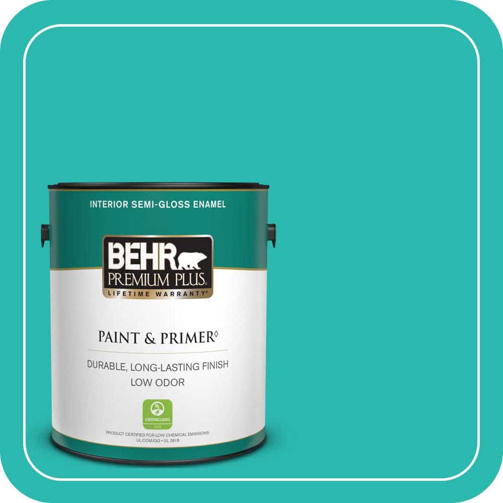 BEHR PREMIUM PLUS 1 gal. #P450-5 Island Aqua Semi-Gloss Enamel Low Odor Interior Paint & Primer