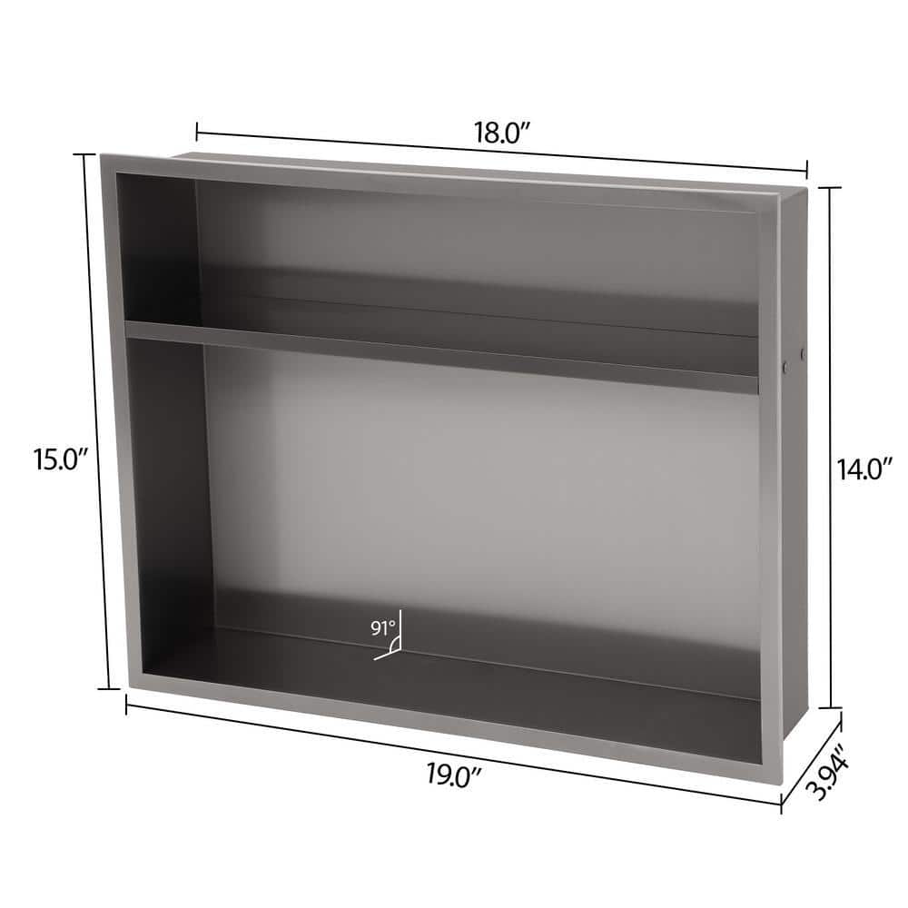 Logmey 19 in. W x 15 in. H x 4 in. D 18-Gauge Stainless Steel Shower Niche in Gunmetal Black with Shelf (3)