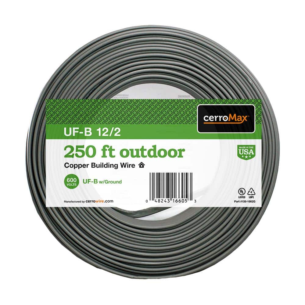 Cerrowire 250 ft. 12/2 Gray Solid CerroMax Copper UF-B Cable with Ground Wire