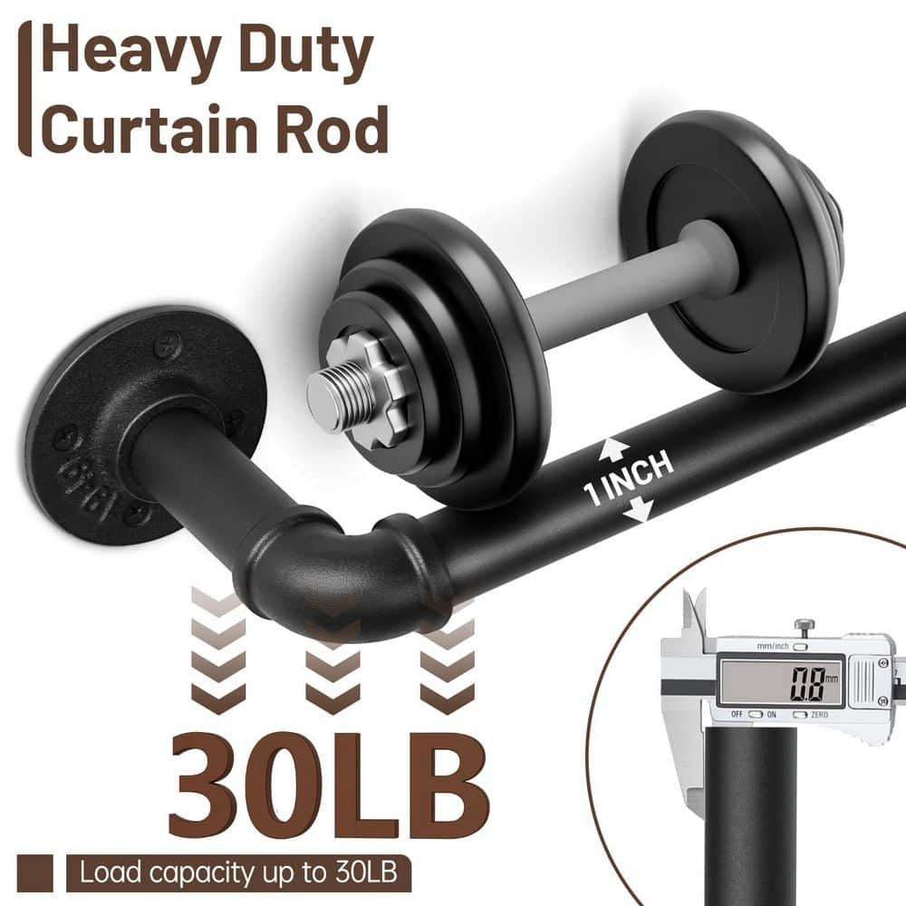 Wudkey 1 in. Dia. x 66 in. to 120 in. Adjustable Shower Curtain Rod in Black, Indoor Outdoor Room Divider Drapery Pole (3)