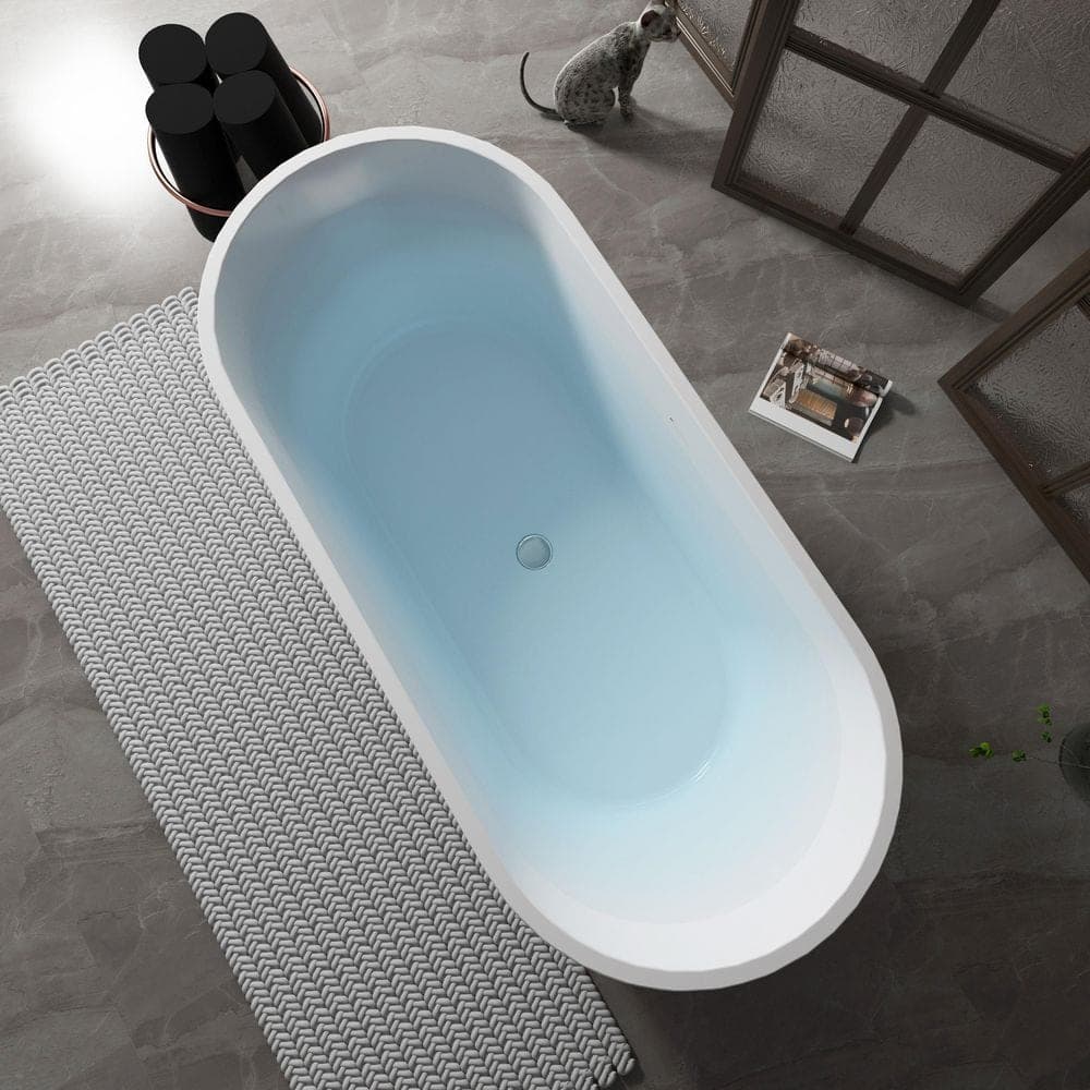 Unbranded 59 in. x 29.5 in. Matte Black Acrylic Freestanding Soaking Bathtub Stand Alone Tub in Chrome (3)
