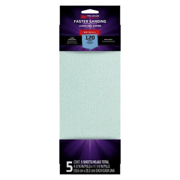 3M Pro Grade 4-3/16 in. x 11-1/4 in. 120-Grit Drywall Sanding Sheet (5-Pack) (2)