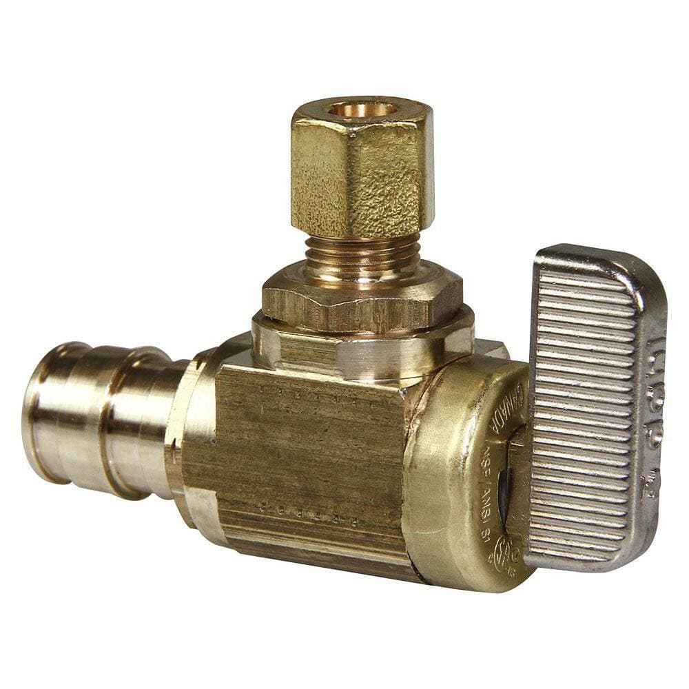 Uponor ProPEX 1/2 in. PEX-A Expansion Barb x 1/4 in. OD Compression Lead-Free Brass Angle Ice Maker Box Valve (10-Pack) (3)