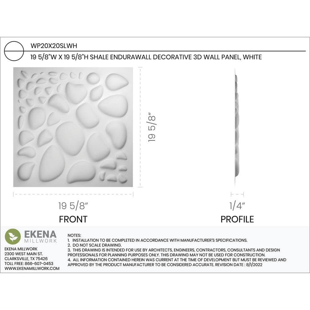 Ekena Millwork 19-5/8-in W x 19-5/8-in H Shale EnduraWall Decorative 3D Wall Panel White (2)