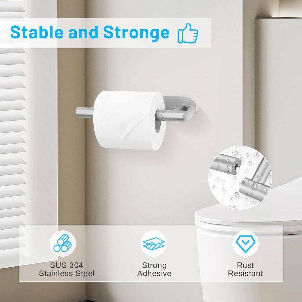 KHKFY 2-Piece Self-Adhesive Brushed Nickel Toilet Paper Holder with Double Base, Wall Mount No Drill Set Pair (2)