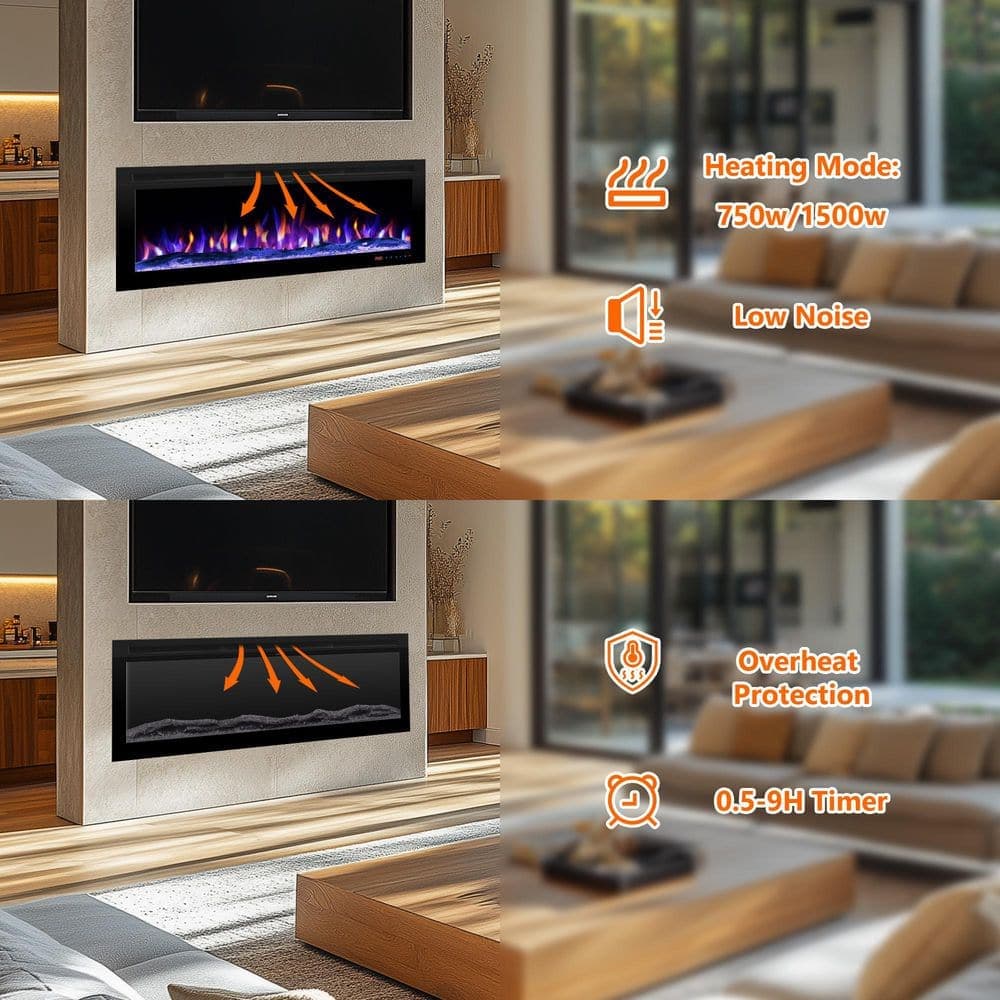 Prismaster ...keeps your home stylish 54 in. Electric Fireplace Inserts, with Mixed Flame Colors, Brightness and Speed Adjustment, Timer, Thermostat, Black (4)