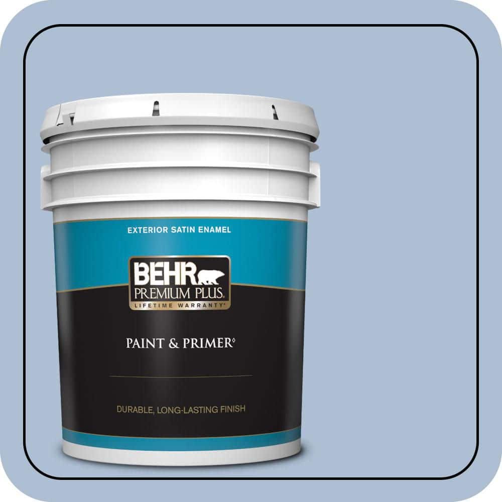 BEHR PREMIUM PLUS 5 gal. #580E-3 Sweet Blue Satin Enamel Exterior Paint & Primer