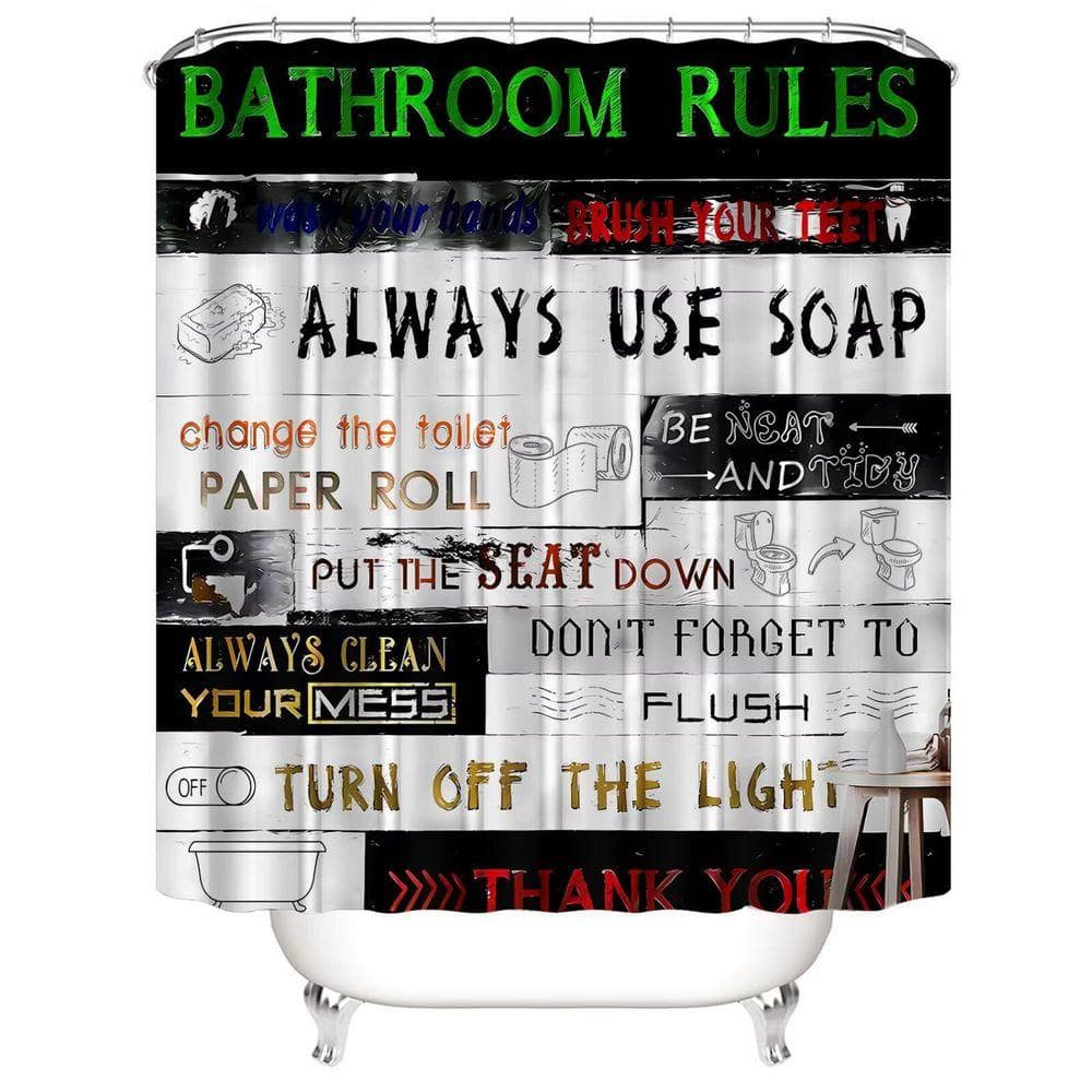 Unbranded 70.8 in. W x 70.8 in. L Polyester Shower Curtain Set with Rugs Non-slip Bathroom Decor Accessory Black 4 Pcs (2)