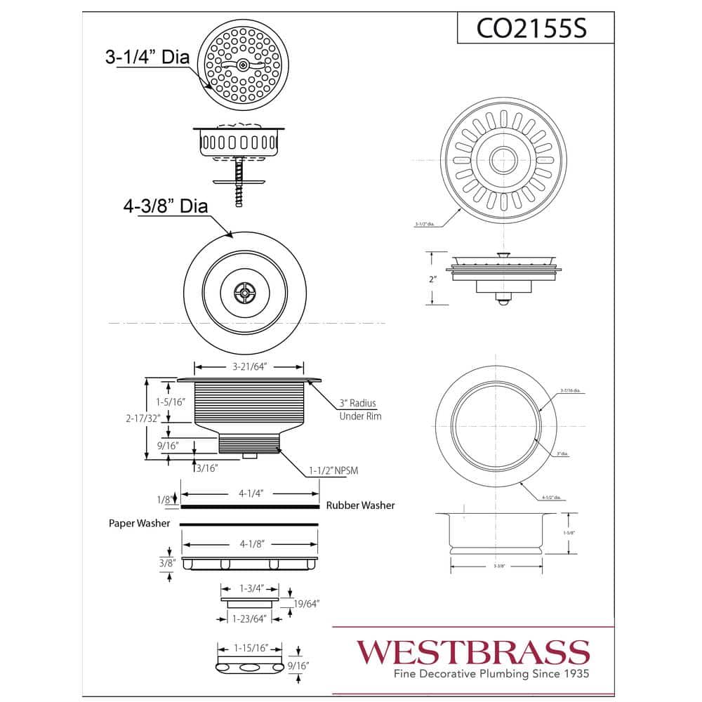 Westbrass COMBO PACK 3-1/2 in. Wing Nut Twist Style Kitchen Sink Strainer and Waste Disposal Flange with Strainer (2)