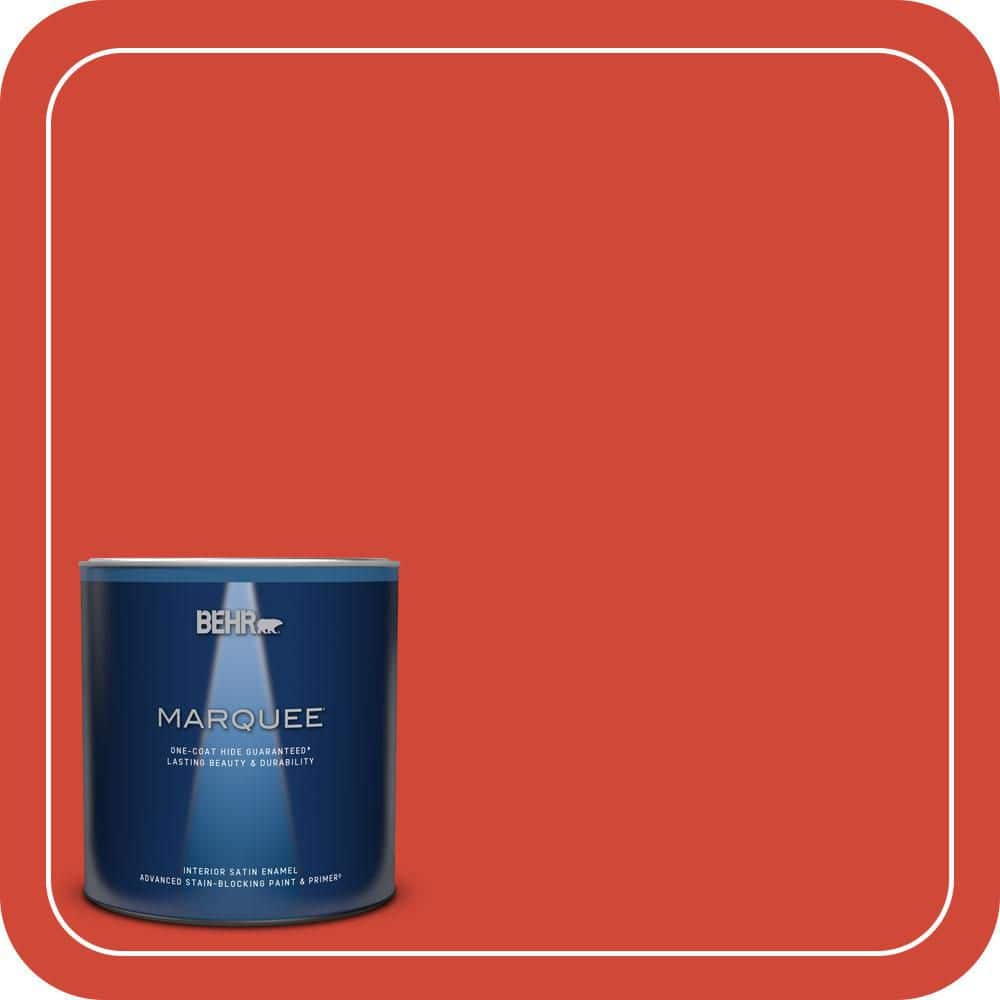 BEHR MARQUEE 1 qt. #P180-7 Top Tomato Satin Enamel Interior Paint & Primer