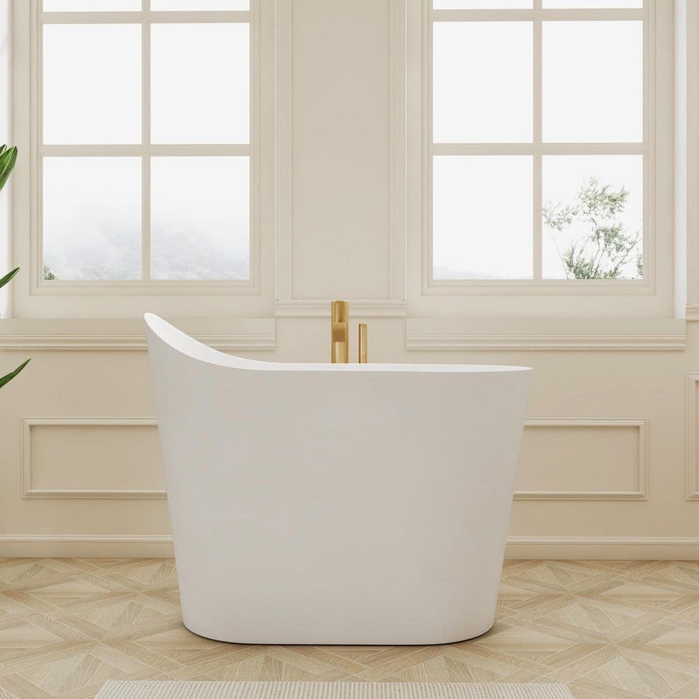 SJ STAR&JANE 43 in. x 23 in. Solid Surface Stone Resin Freestanding Bathtub Japanese Soaking Bathtub in Matte White (1)