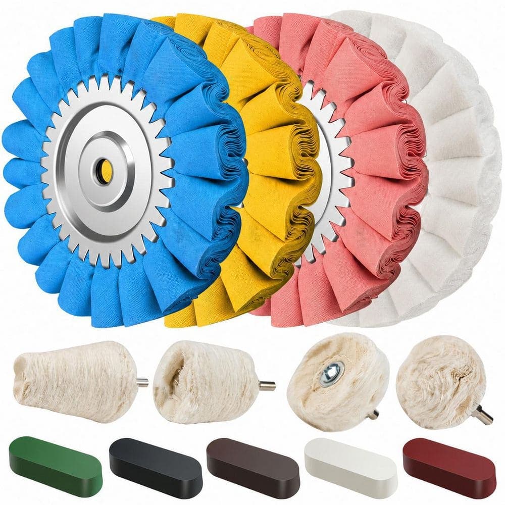 LAIFUCAM 13-Piece Stainless Steel Airway Buffing Wheel Kit with 16-Layer Polishing Wheels and Compounds for Truck Wheels (1)