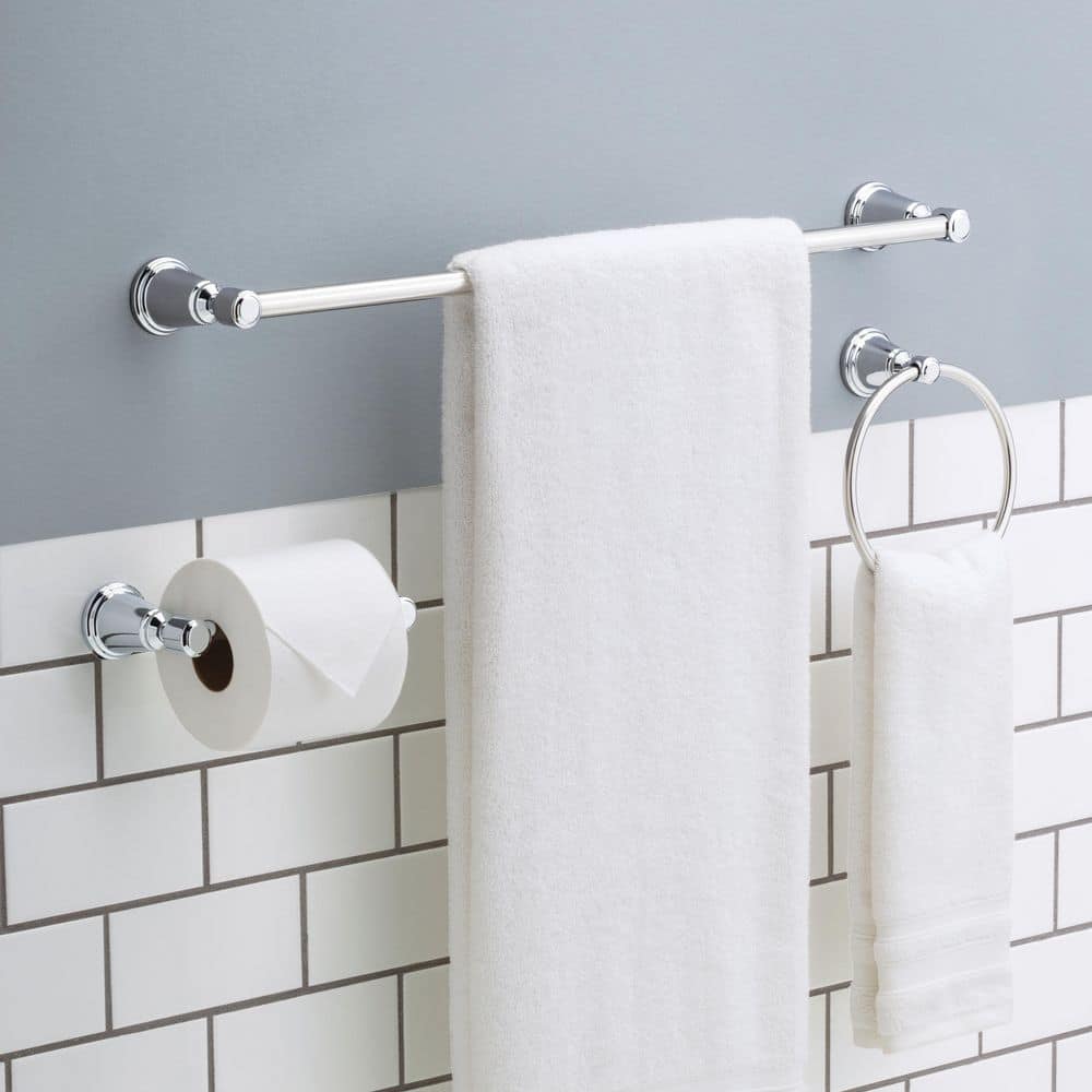 Delta Foundations Design Series Traditional 3-Pc Bath Hardware Set 24 in. Towel Bar, Toilet Paper Holder, Towel Ring, Chrome (2)