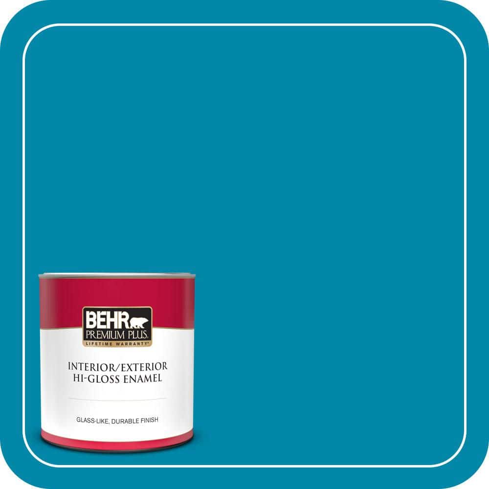 BEHR PREMIUM PLUS 1 qt. #P490-6 Hacienda Blue Hi-Gloss Enamel Interior/Exterior Paint & Primer