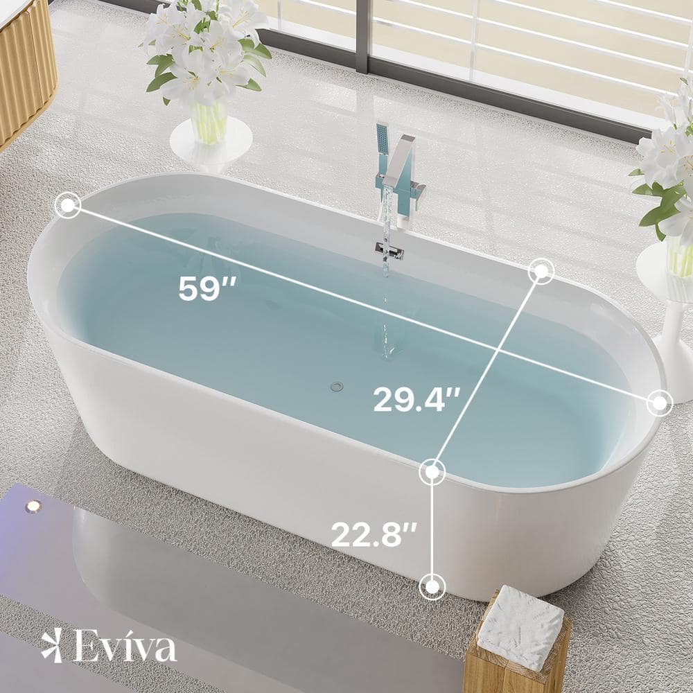 Eviva Chloe 59 in. Acrylic Flatbottom Freestanding Bathtub in White (2)