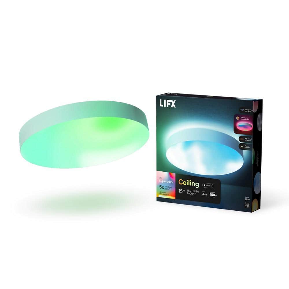 LIFX 15 in. White Indoor Selectable LED Flush Mount Multi-Color Smart Wi-Fi Ceiling Light, Works Alexa/Hey Google/HomeKit