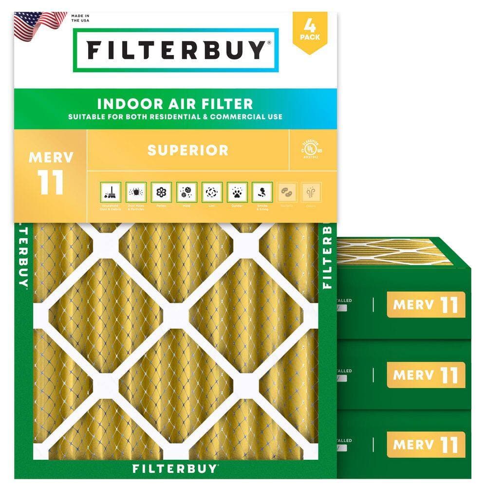 Filterbuy 12 in. x 18 in. x 4 in. MERV 11 (FPR 7) Allergen Defense Pleated HVAC AC Furnace Air Filters Replacement (4-Pack) (1)