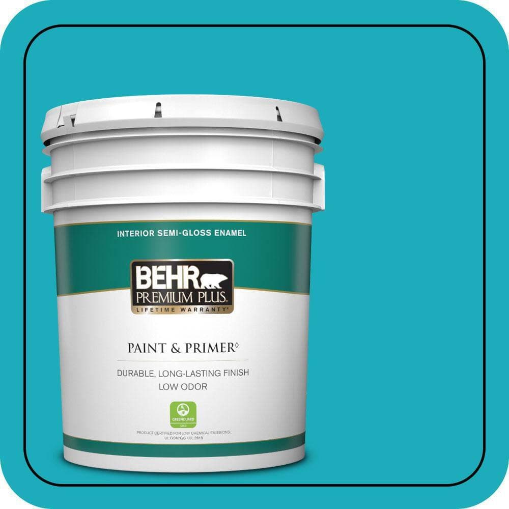 BEHR PREMIUM PLUS 5 gal. #P470-5 Placid Sea Semi-Gloss Enamel Low Odor Interior Paint & Primer