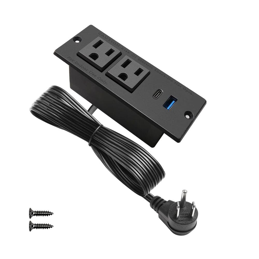 BIBIVIS Black USB C Recessed Power Strip Fast Charge Desktop Power Station 2 Outlets 2 USB for Tabletop Sofa Cabinet Nightstand