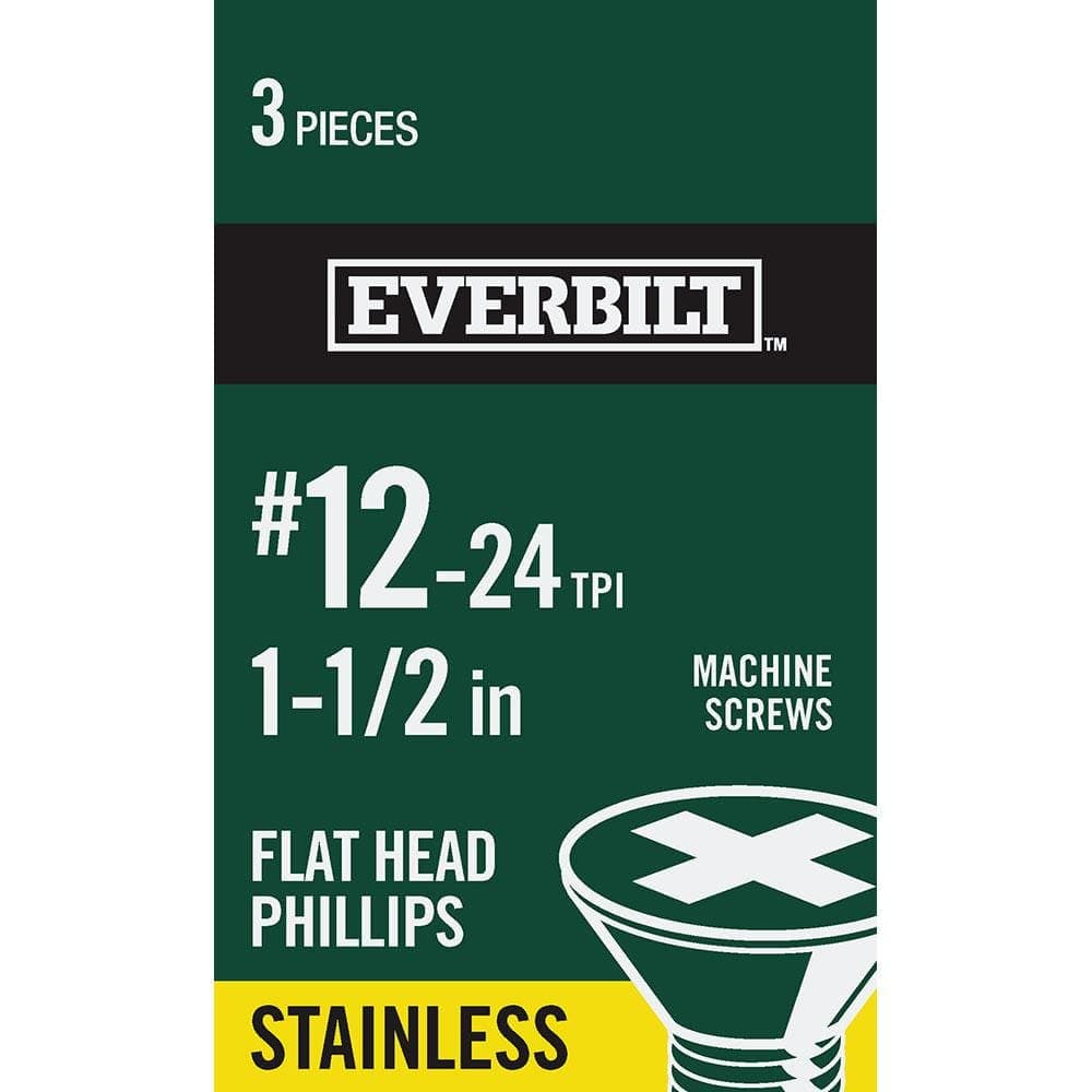 Everbilt #12-24 x 1-1/2 in. Stainless Steel Phillips Flat Head Machine Screw (3-Pack) (1)