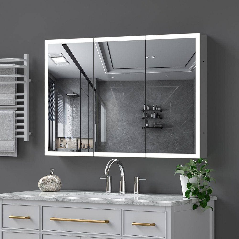 Unbranded 48 in. W x 30 in. H Rectangular Gold Aluminum Medicine Cabinets with Mirror, LED Lighted Bathroom Mirror Cabinet (2)