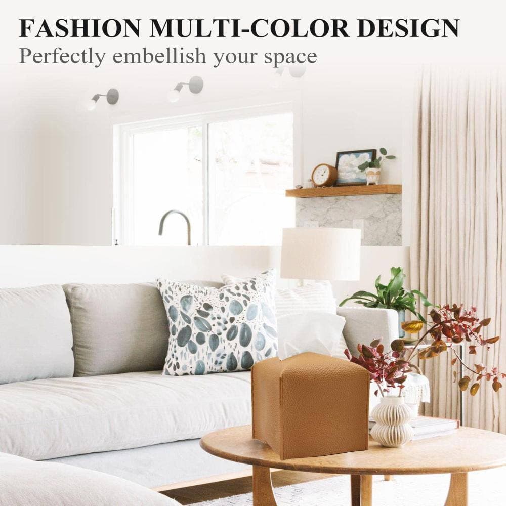 Unbranded Modern Square PU Leather Tissue Box Cover Organizer Holder for Bathroom Vanity Countertop Desk and Car 9x6x0.5 (3)