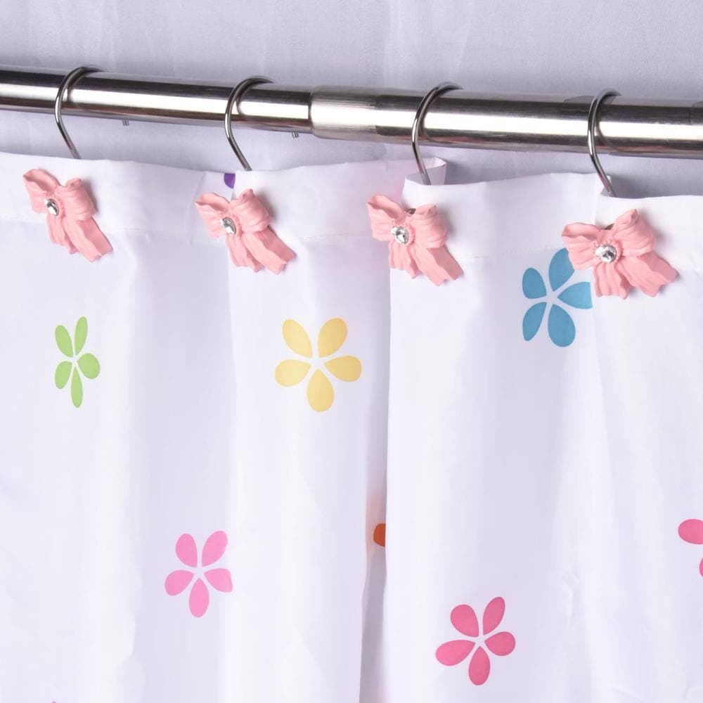 Unbranded 12-Pack Pink Bow Resin Shower Curtain Hooks Rings for Bathroom and Nursery, Fits 0.8-1.1 in Curtain Poles (3)