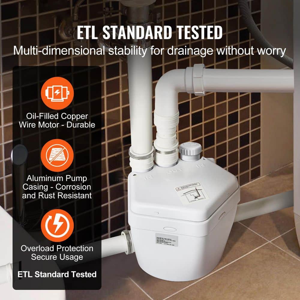 SKYSHALO Utility Sink Pump 1/3 HP 1750 GPH Flow 18 ft. Head Under-Sink Sump Pump System Copper Wire Motor Heavy-Duty Sink Pump (2)