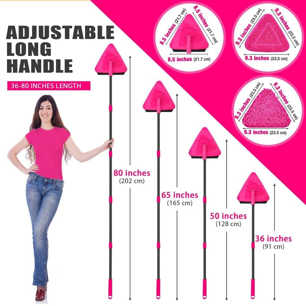 NVNOO 3-in-1 Cleaning Tool Duster with 82 in. Handle and 6 Replacement Microfiber Pads for Walls Roof Floor, Rose Red (2)
