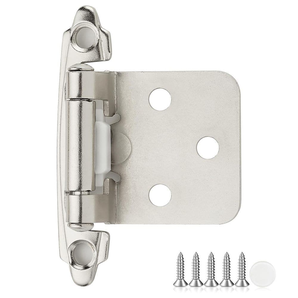 Wudkey 30-Pack 1/2 in. Satin Nickel Overlay Semi-Concealed Self Closing Kitchen Cabinet Hinges with Door Bumper (1)
