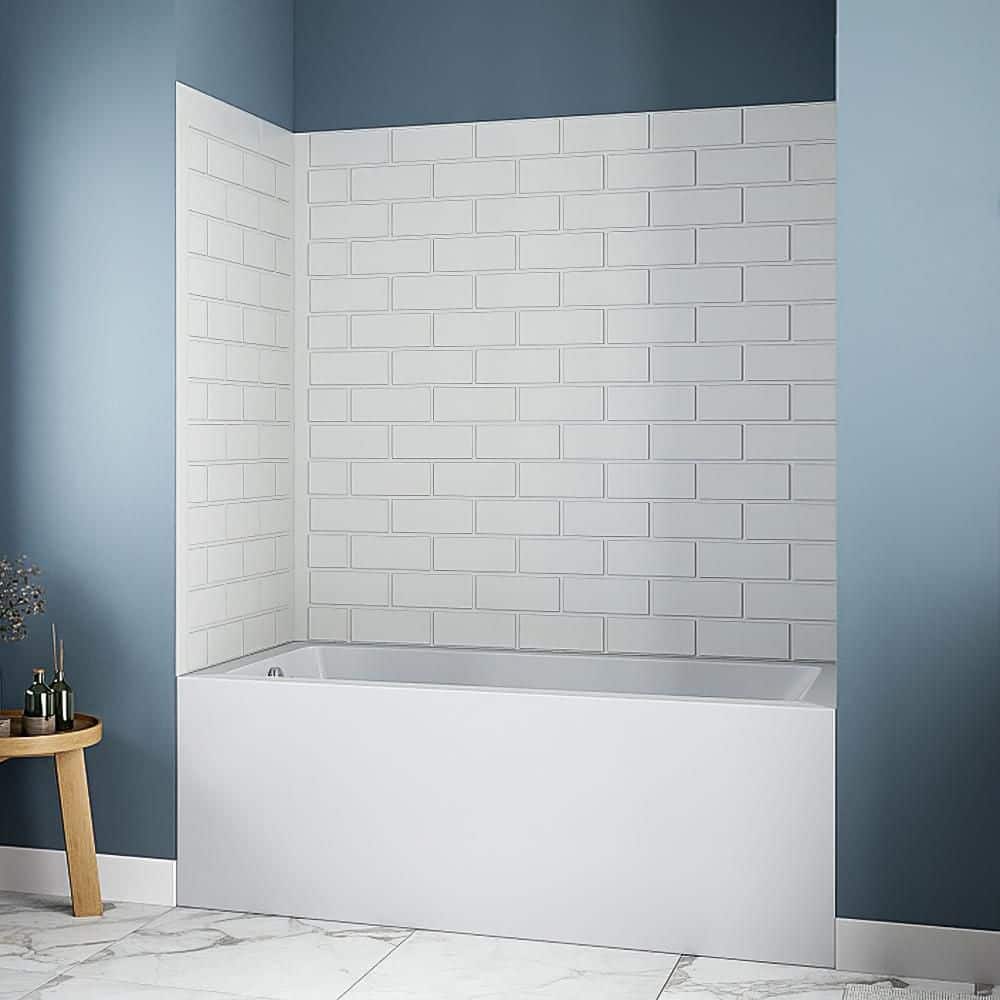 Streamline DSH-1100-100 32 in. L x 60 in. W x 55 in. H 3-Piece Glue-Up Alcove Bathtub Wall Surround in White Tile Finish (3)