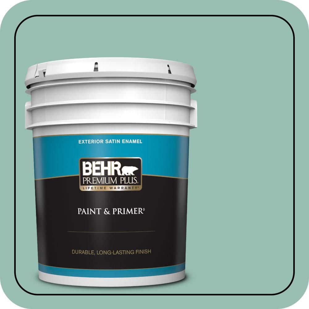 BEHR PREMIUM PLUS 5 gal. #PPU12-07 Spring Stream Satin Enamel Exterior Paint & Primer