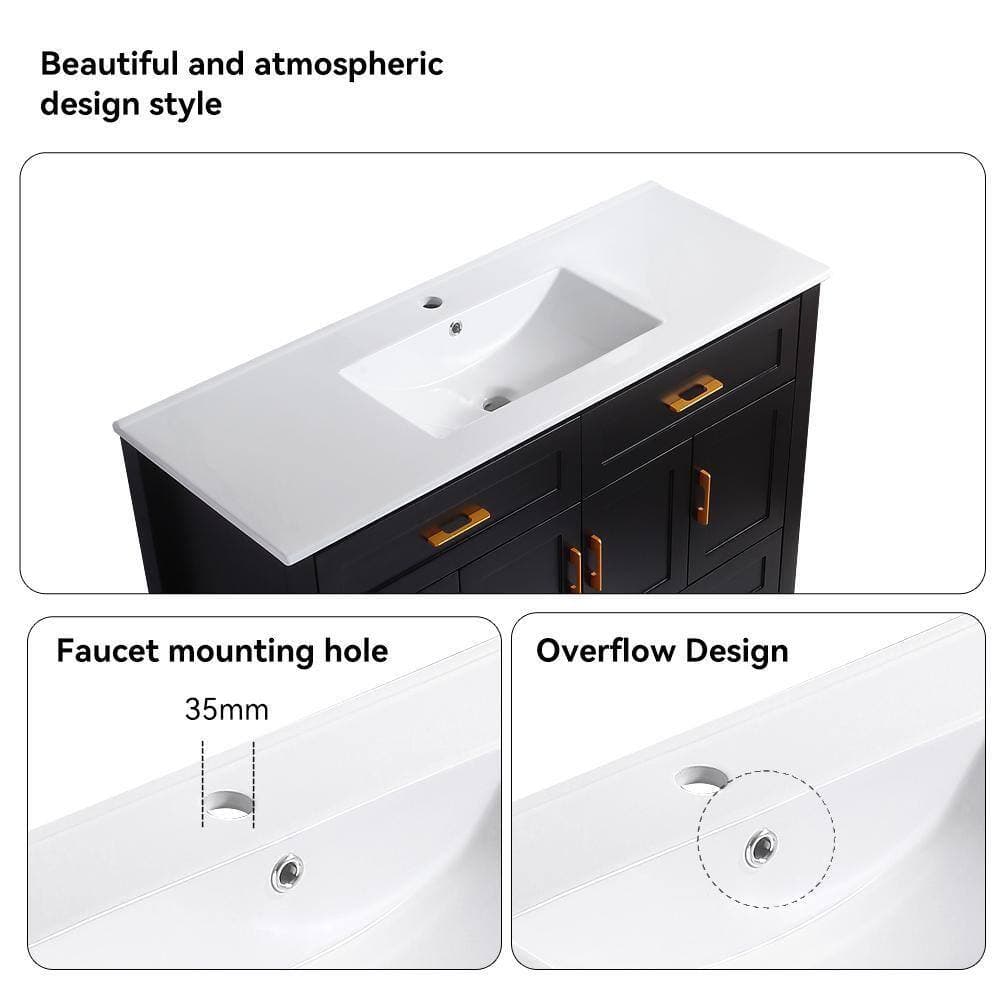 Xuanlur MDF 48" Black Bathroom Vanity with Resin Sink Combo, Black Abundant Storage Cabinet 4-Soft Close Doors and 4-Drawers (3)