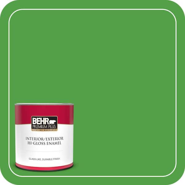 BEHR PREMIUM PLUS 1 qt. #S-G-440 Green Acres Hi-Gloss Enamel Interior/Exterior Paint & Primer (2)