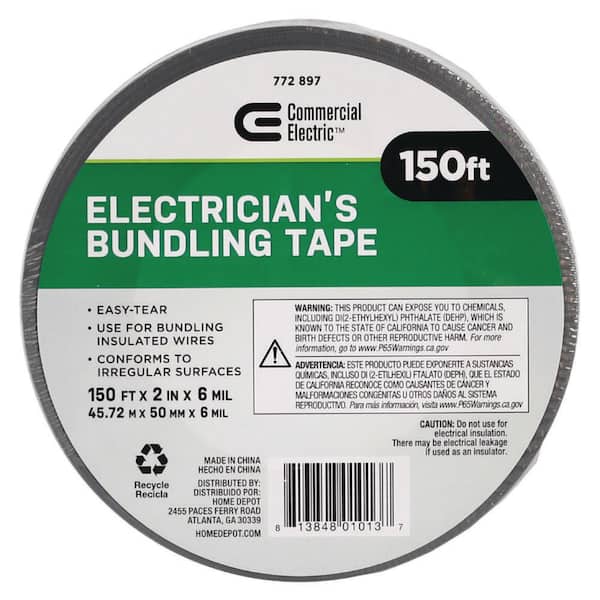 Commercial Electric 2 in. x 150 ft. Vinyl Bundling Electrical Tape Gray (2)