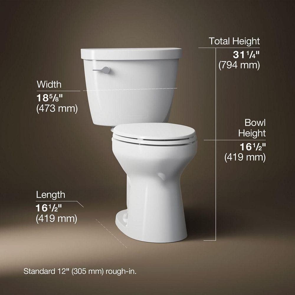 KOHLER Cimarron 12 in. Rough In 2-Piece 1.28 GFP Single Flush Elongated Toilet in White with Soft Close Seat (2)