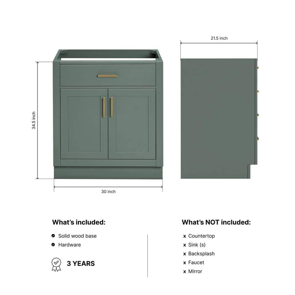 ARIEL Hepburn 30 in. Freestanding Bathroom Vanity Cabinet without Top in Vintage Sage Green (Assembled) (2)