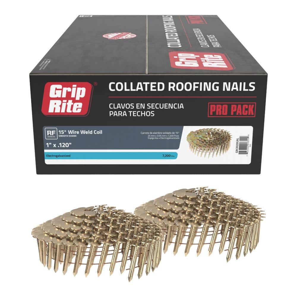 Grip-Rite 12-Pack 1-1/4 in. 0.120-Gauge 15° Smooth Shank Electrogalvanized Wire Collated Coil Roofing Nails (86400/Bundle) (1)
