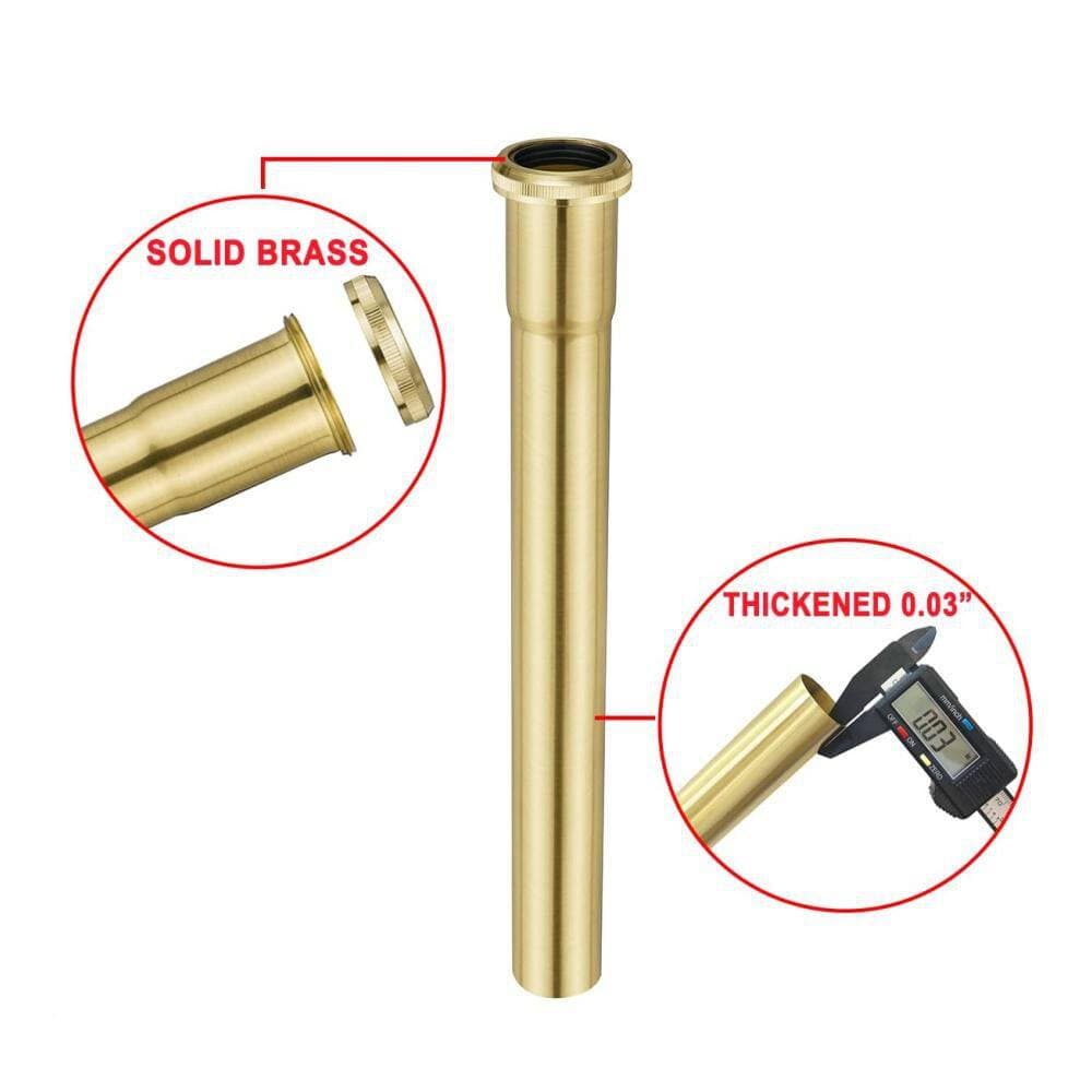 Wudkey 1-Piece 1.25 in. x 12 in. Brass Slip Joint Extension Tube Included in Brushed Gold for Bathroom Sink Drain Tailpiece (3)