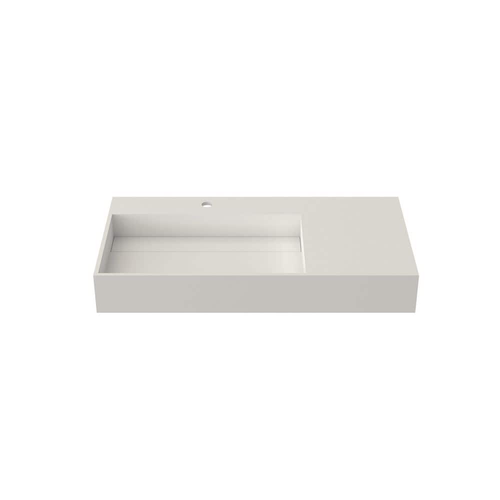 CASAINC 36 in. W x 18 in. D Solid Surface Wall-Mounted Bathroom Vanity Top with Integrated Sink in Matte White, Left Basin Sink (1)